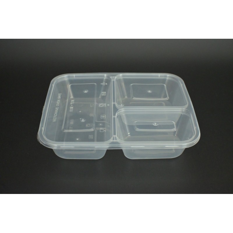 Caja de comida cuadrada de PP de tres rejillas